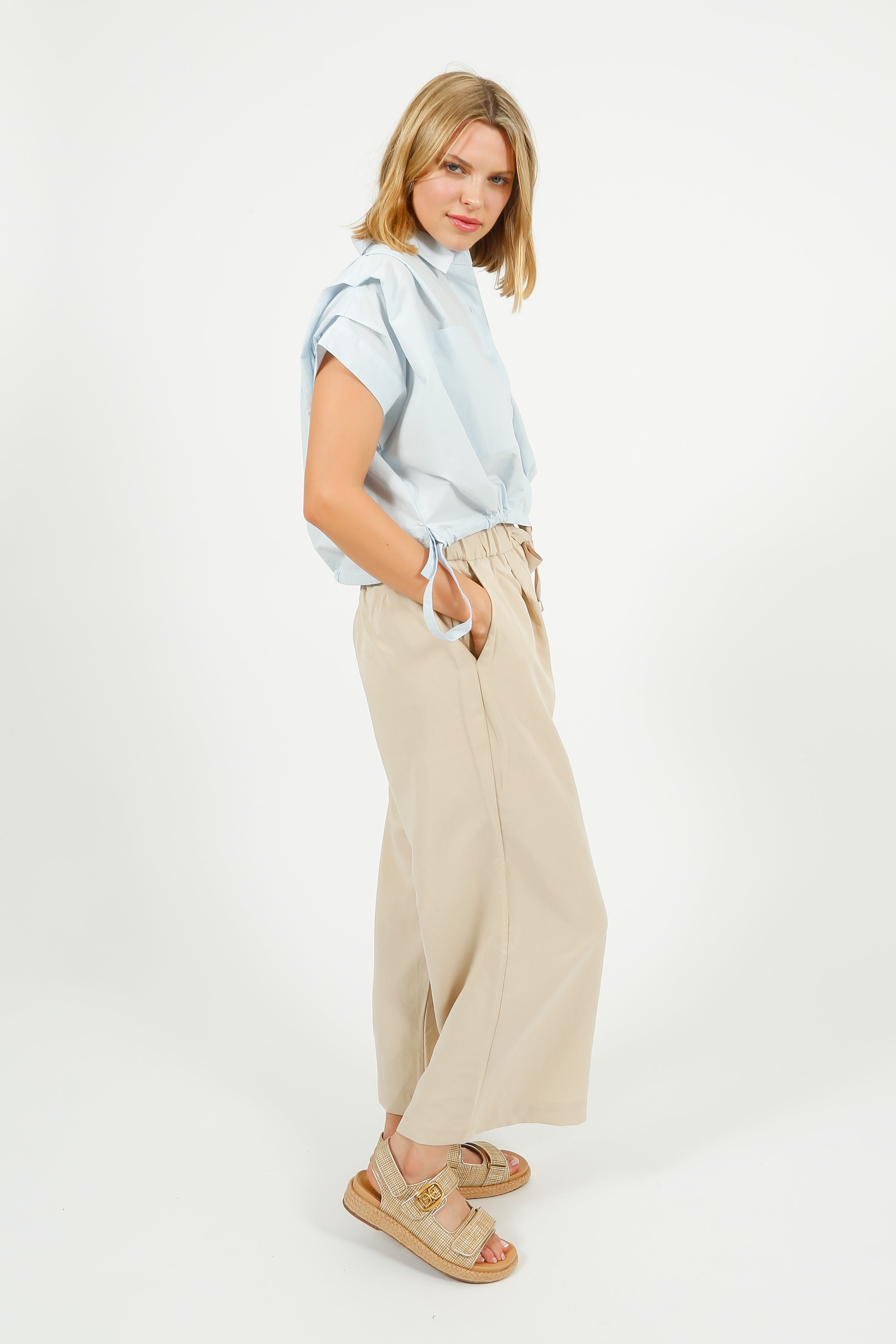 EP PT1903 Drawstring Waist Trousers in Beige