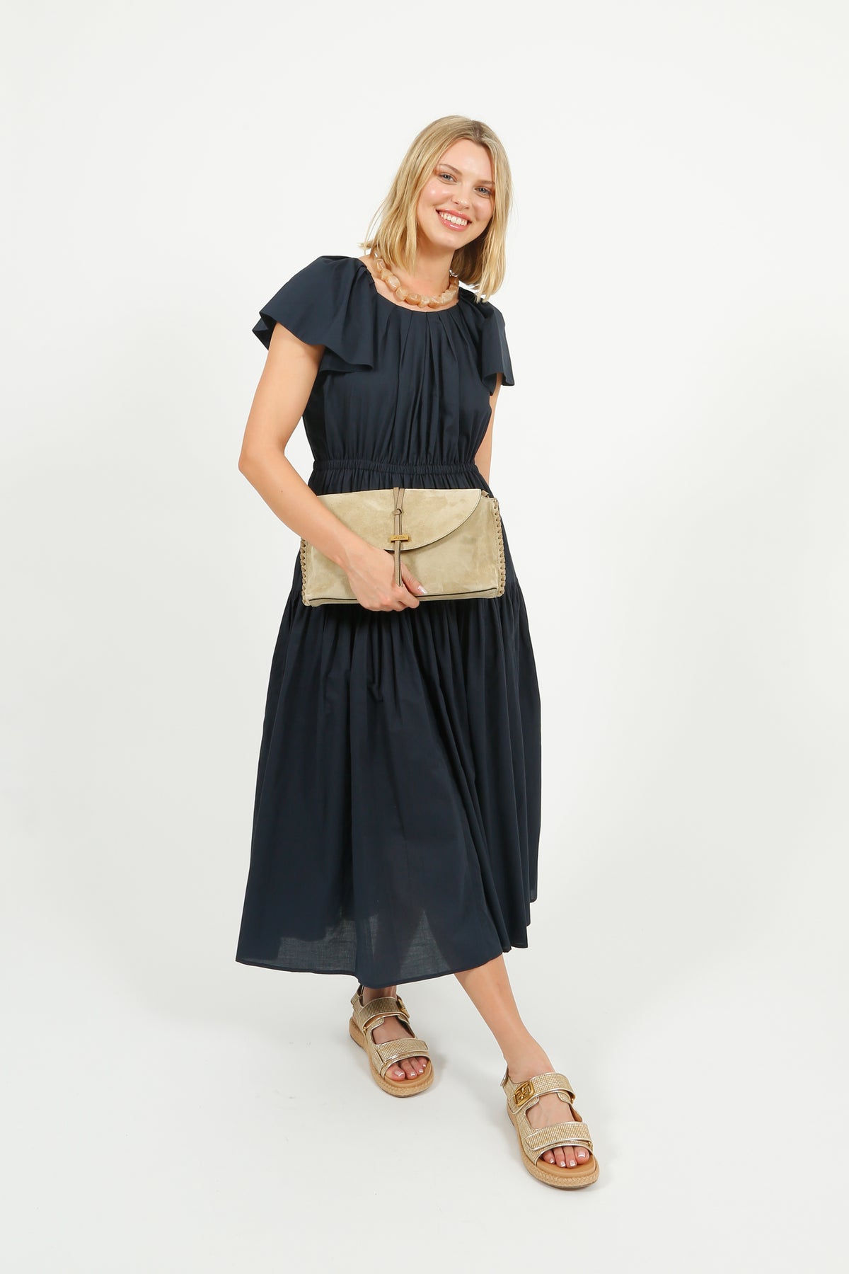 EP DR3405 Wide Shoulder Dress in Navy