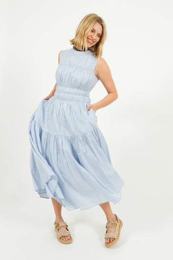 EP DR2605 Triple Gathered Dress in Sky