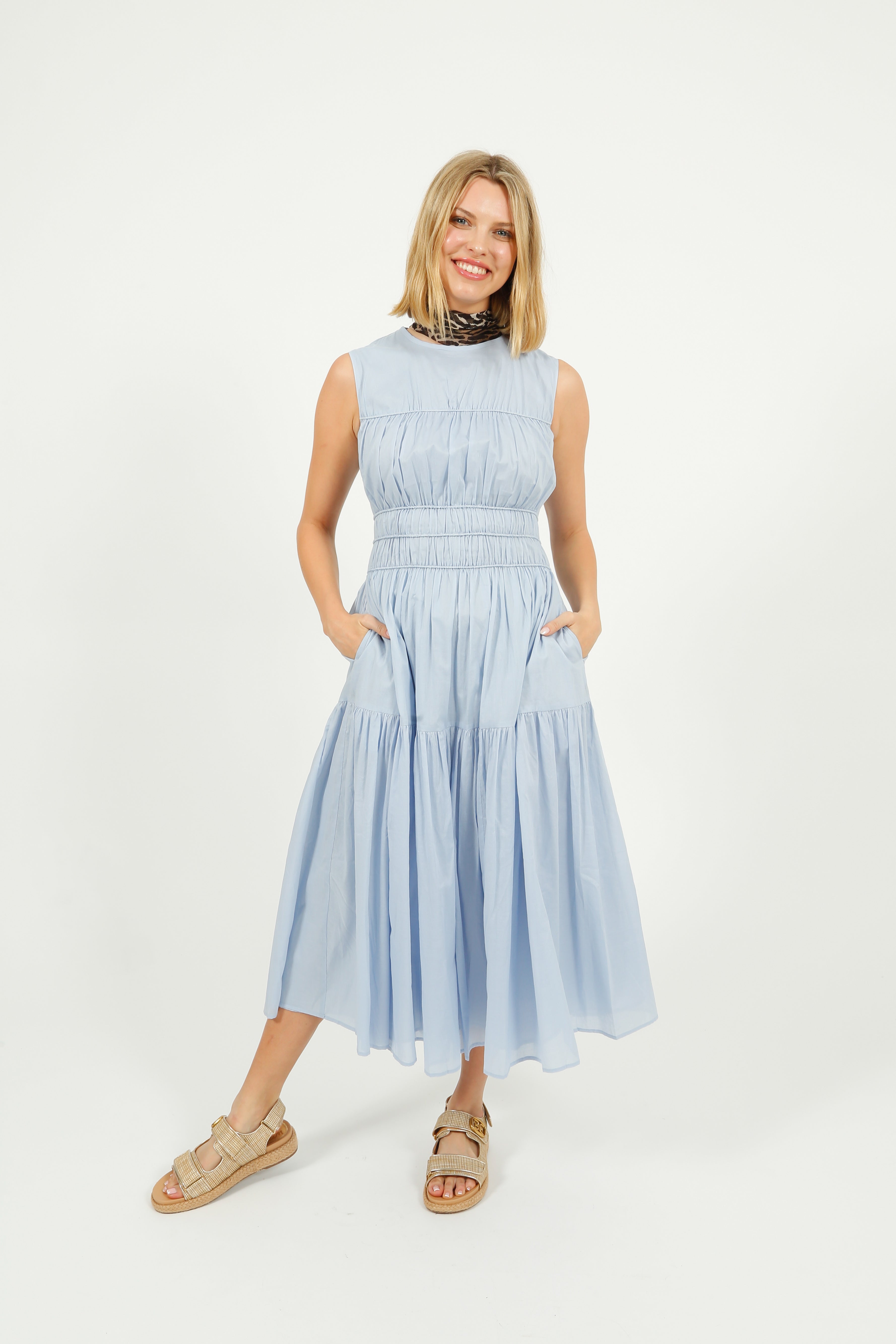 EP DR2605 Triple Gathered Dress in Sky