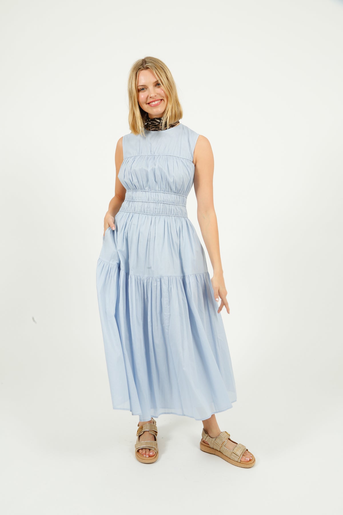 EP DR2605 Triple Gathered Dress in Sky