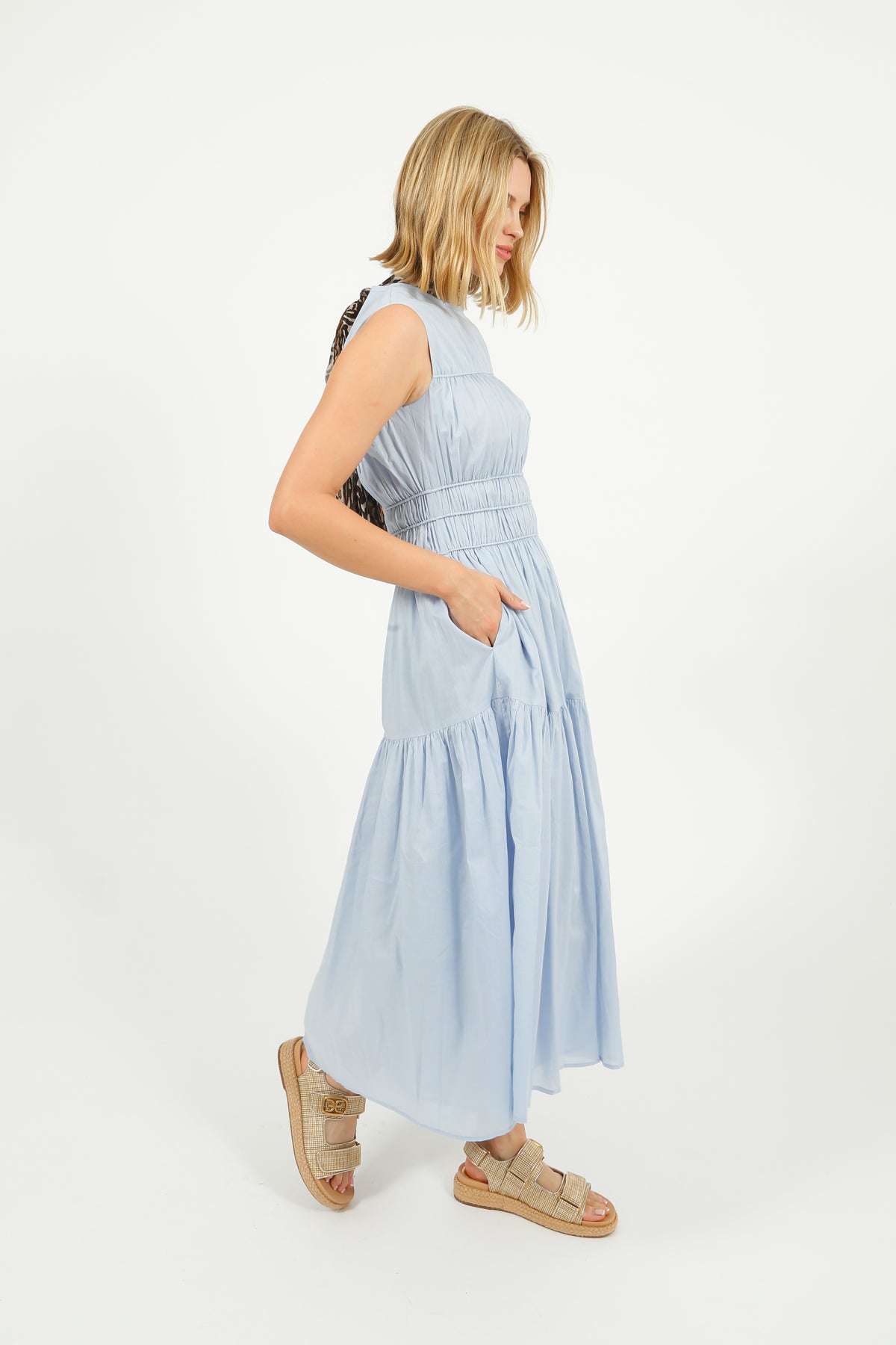 EP DR2605 Triple Gathered Dress in Sky