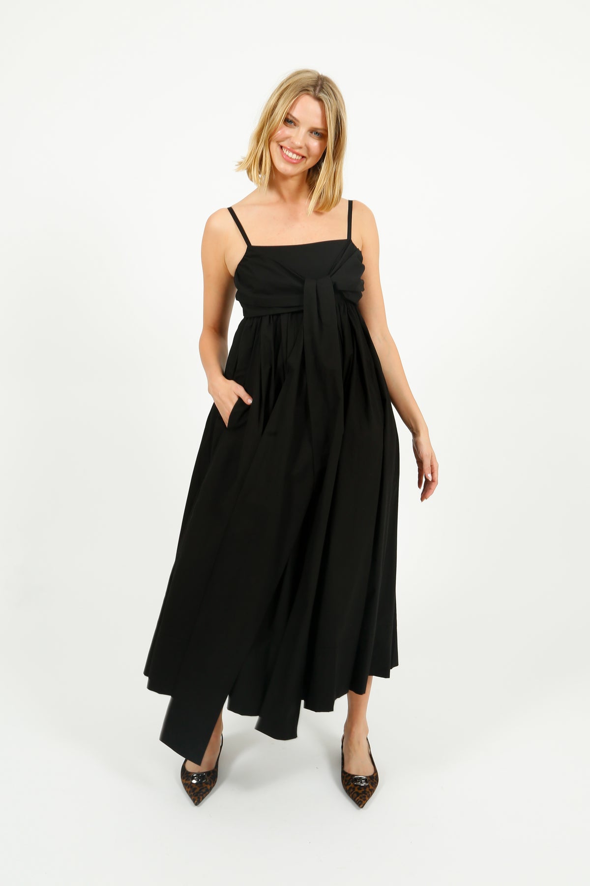 EP DR3209 Tie Front Dress in Black