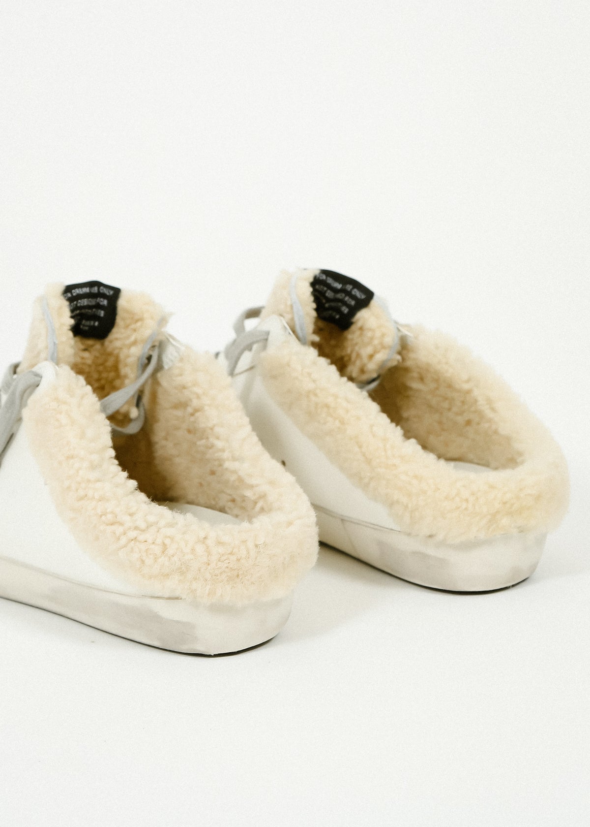 GG Super Star Sabot Shearling in White, Silver, Beige