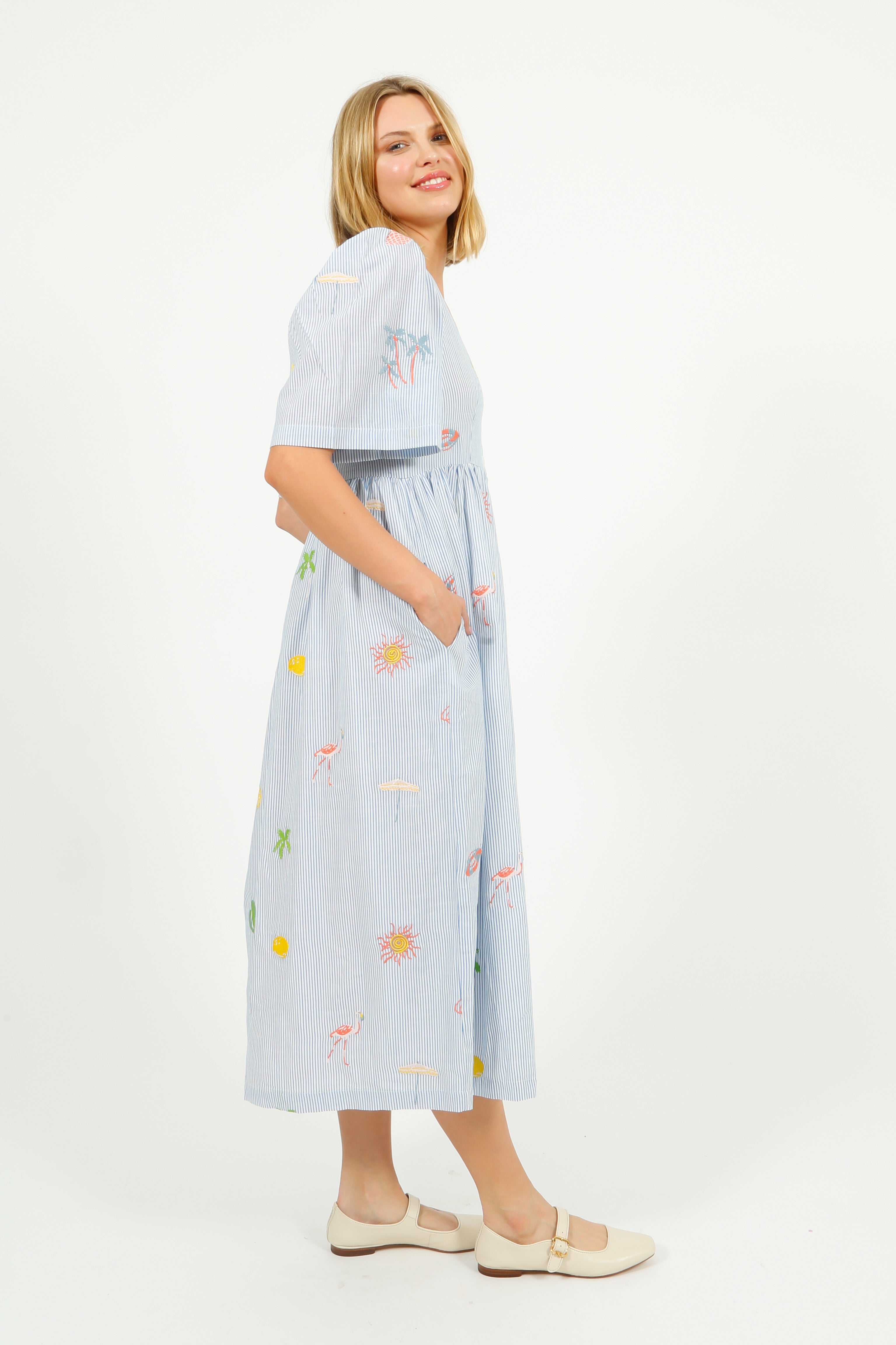 PP Lola Dress in Icons Emb Blue Stripe