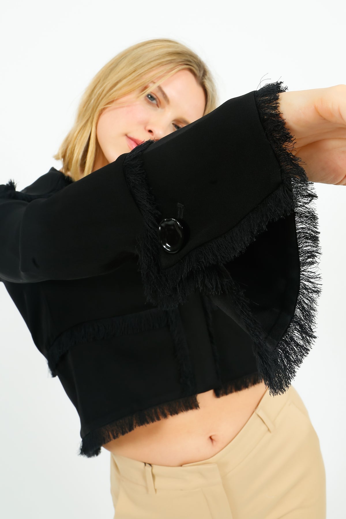 DAY Emmie Matte Crepe Fringe Shirt in Black