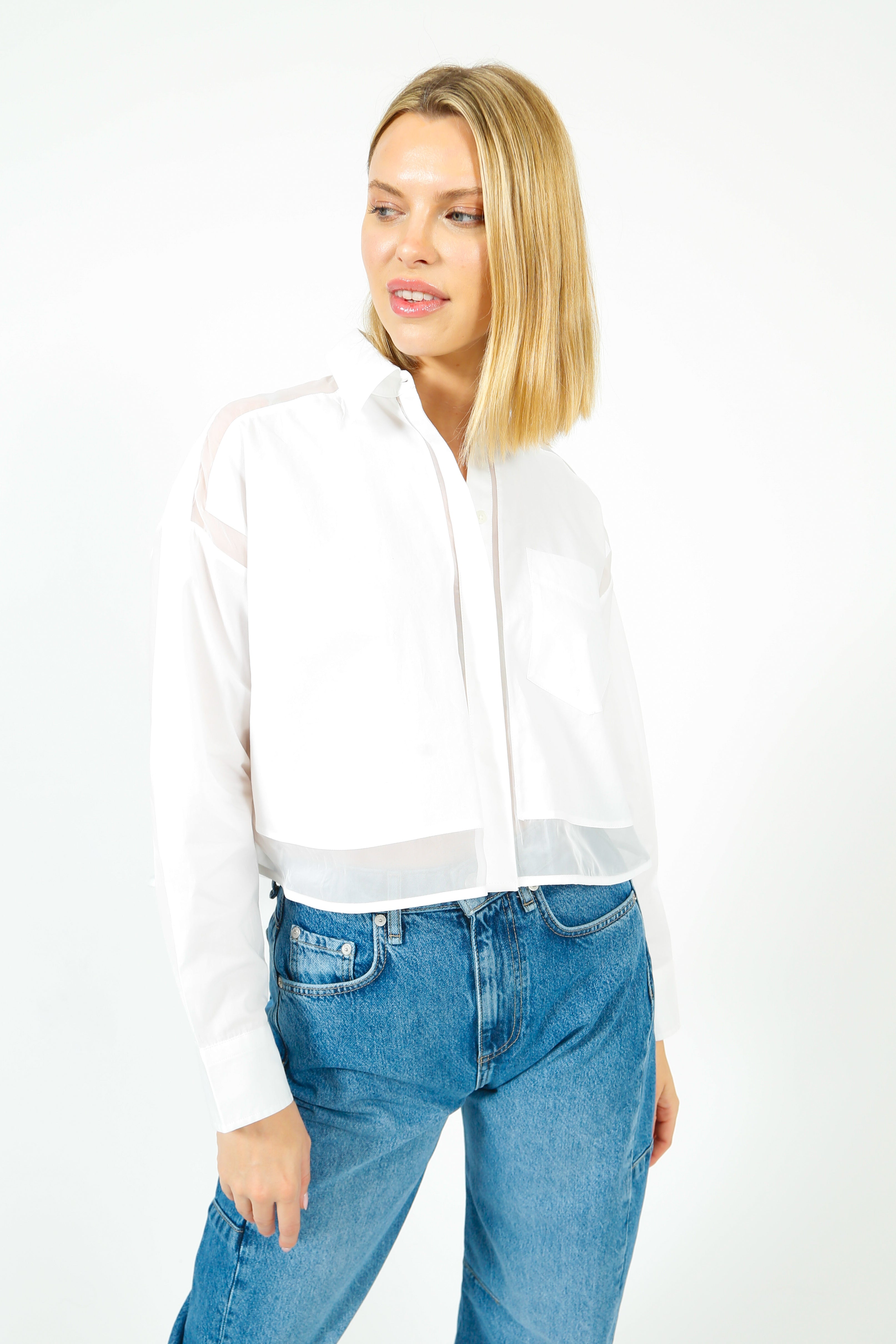 R&B Beatrice Cropped Combo Shirt in White