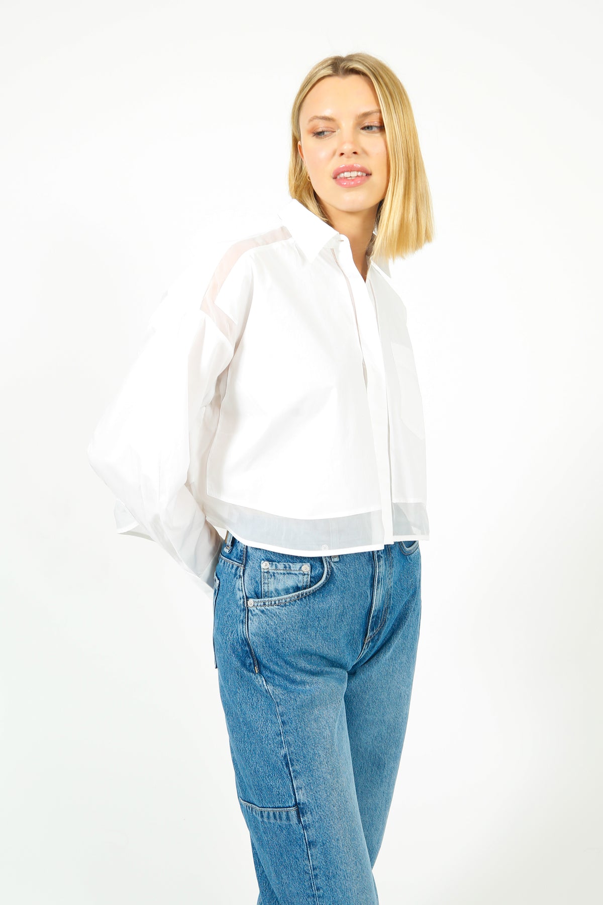 R&B Beatrice Cropped Combo Shirt in White