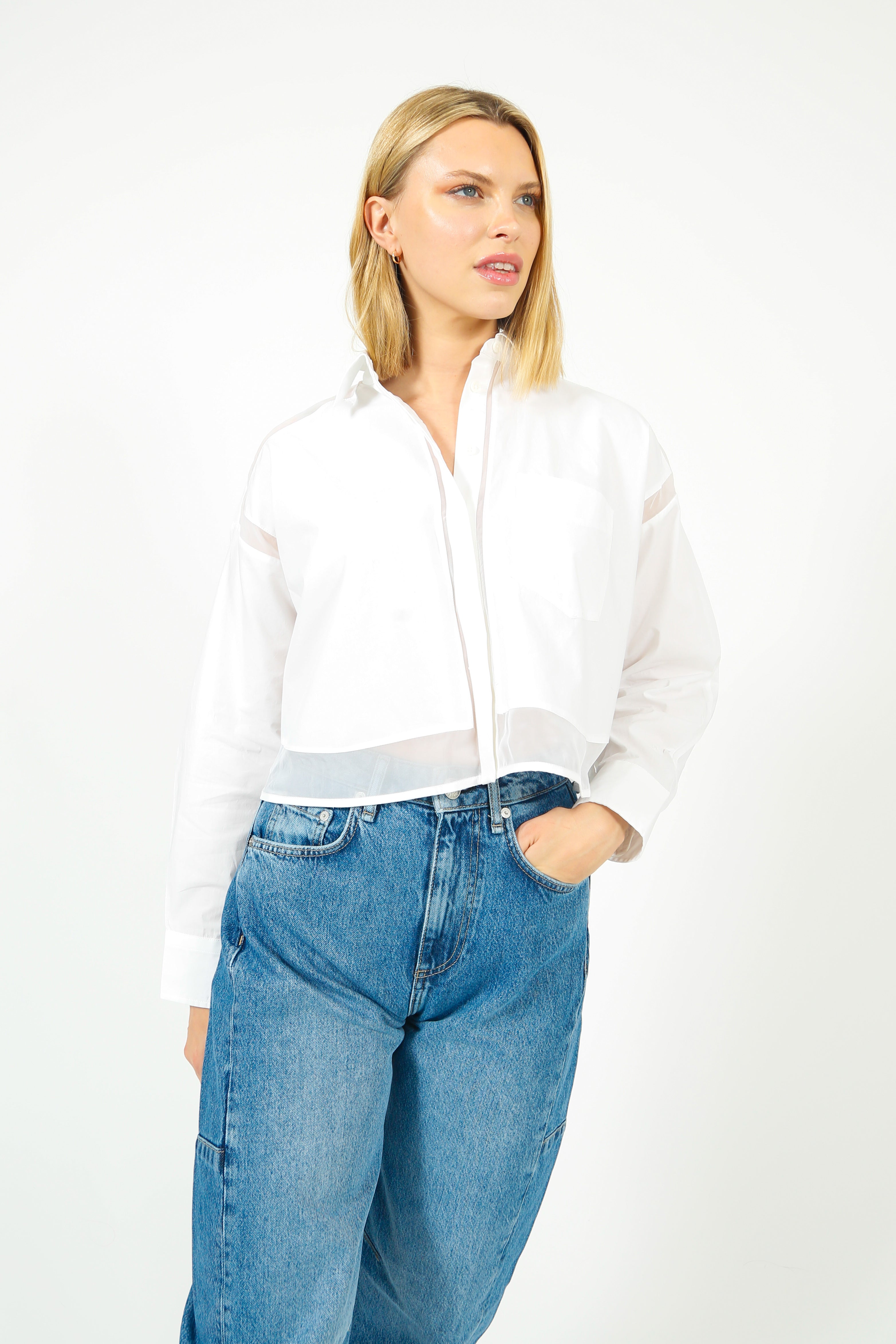 R&B Beatrice Cropped Combo Shirt in White