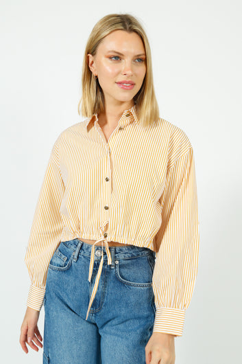 R&B Georgie Stripe Poplin Shirt in Gold Stripe