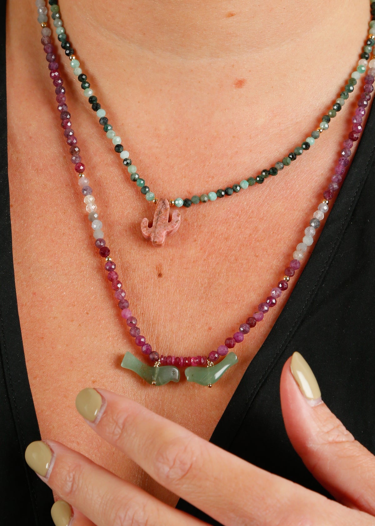 ZOI Eluard Necklace, Tourmaline, Ruby Rose, Pearl