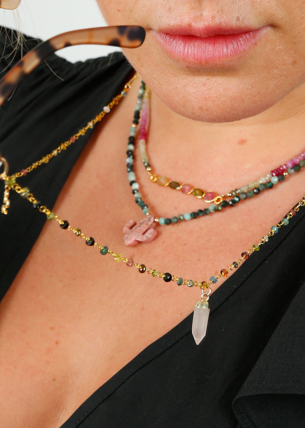 ZOI Les Bains Glasses Chains, Tourmaline, Moon, Snake