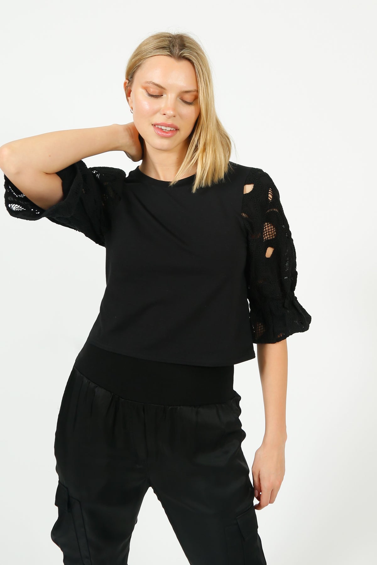 5A7 Carmine Embroidered Cotton Top in Black