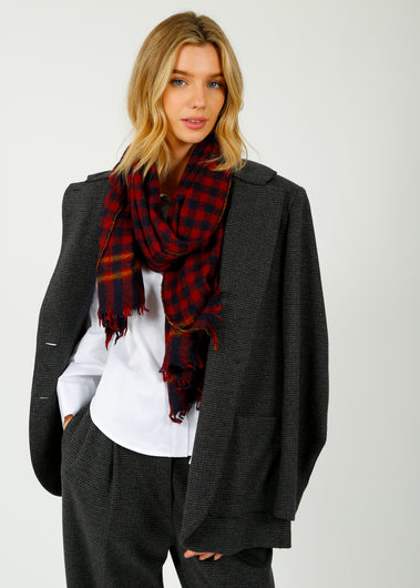 MOISMONT 703 Check Scarf in Navy Blue