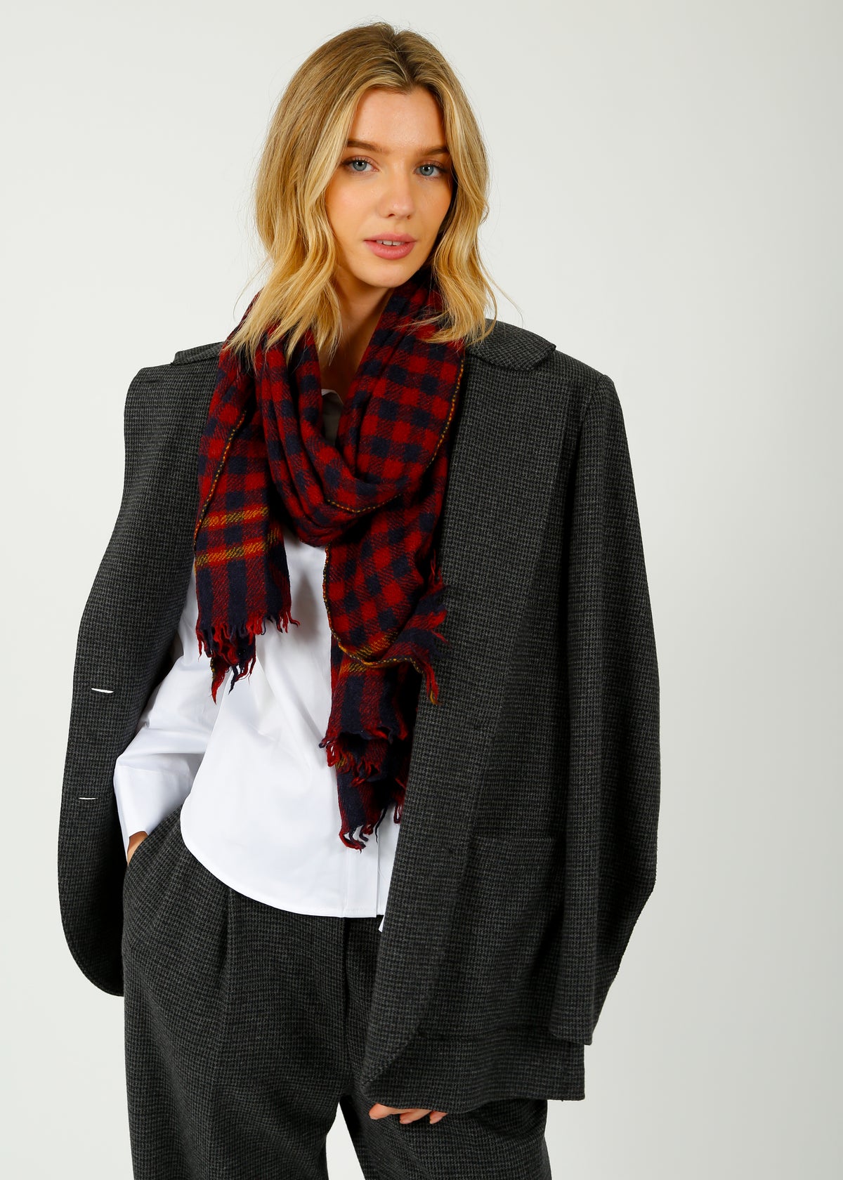 MOISMONT 703 Check Scarf in Navy Blue