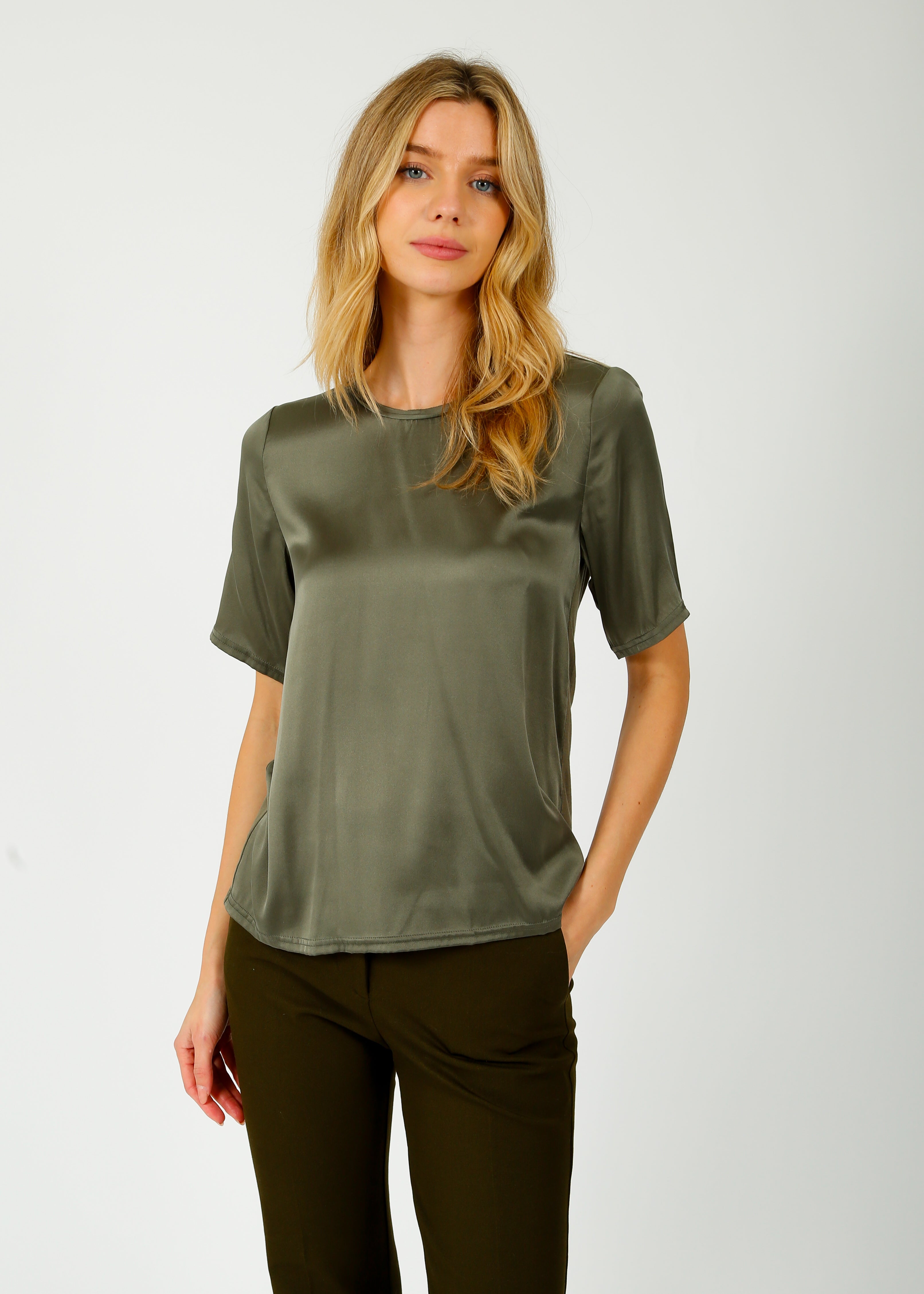 LR Gunhilda Silk Top in Olive