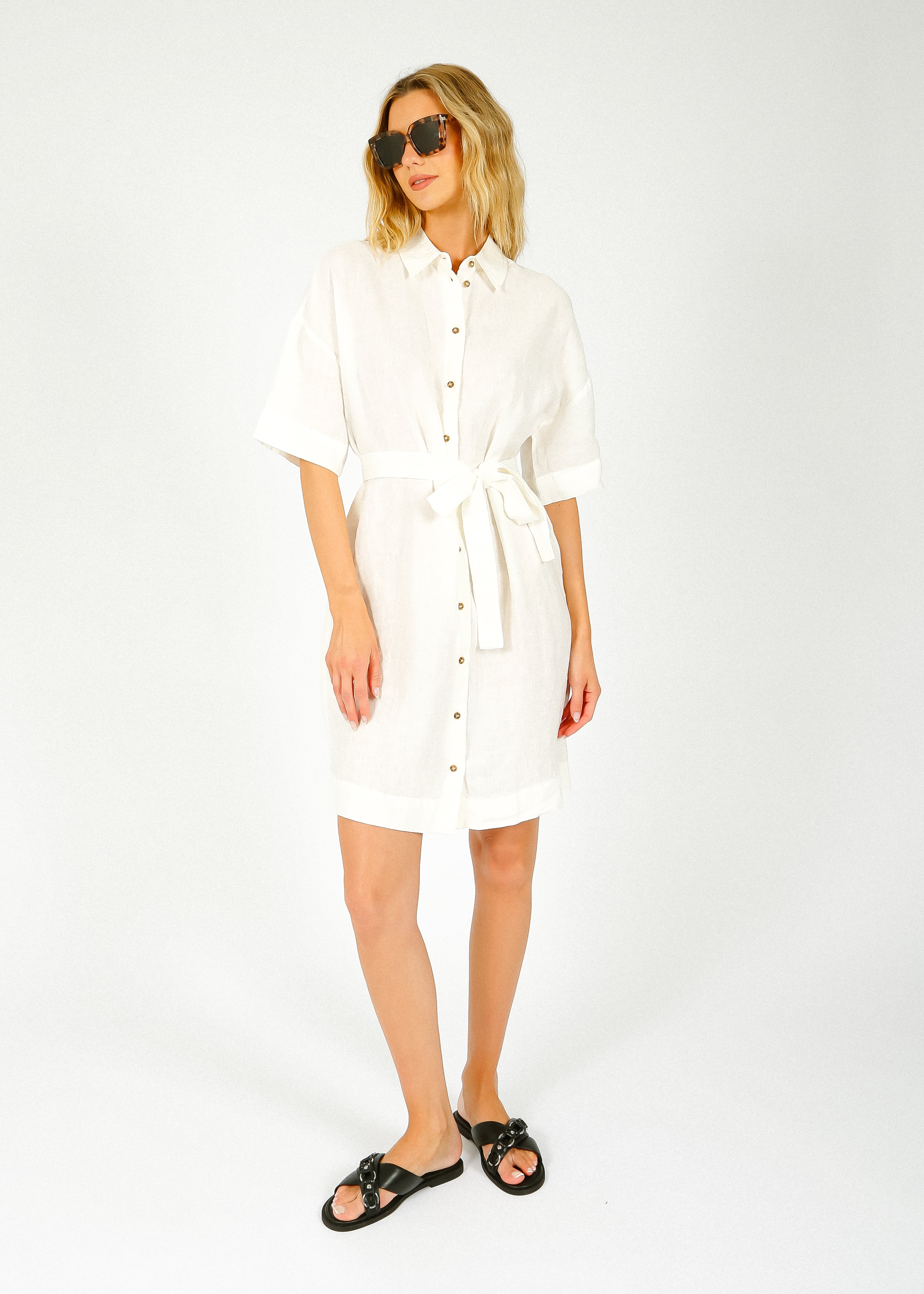 SLF Linnie Linen Shirt Dress in White