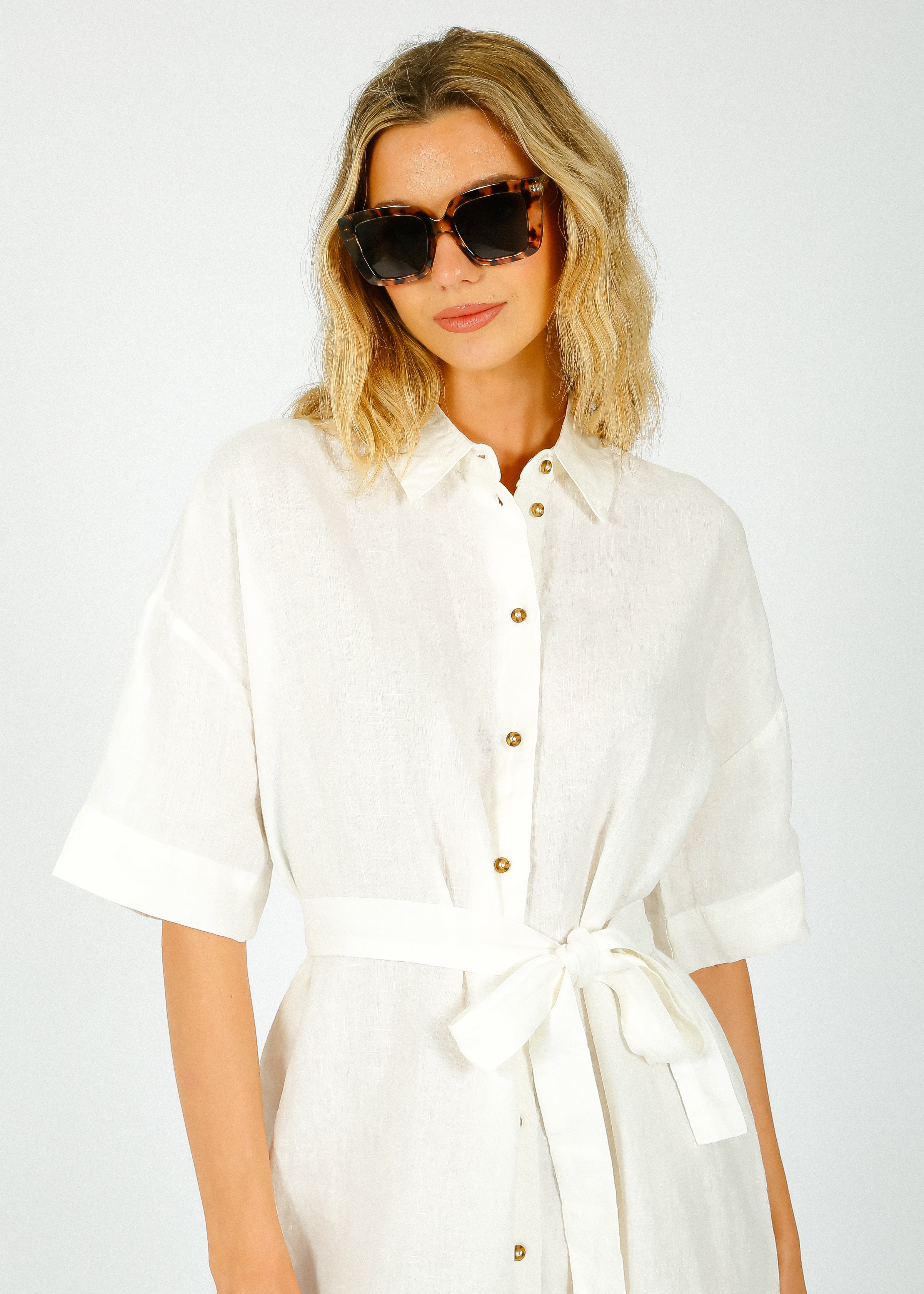 SLF Linnie Linen Shirt Dress in White