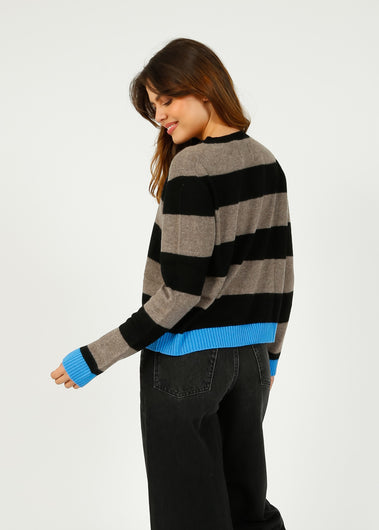 JU Contrast Stripe Crew in Black , Vapor, Sky