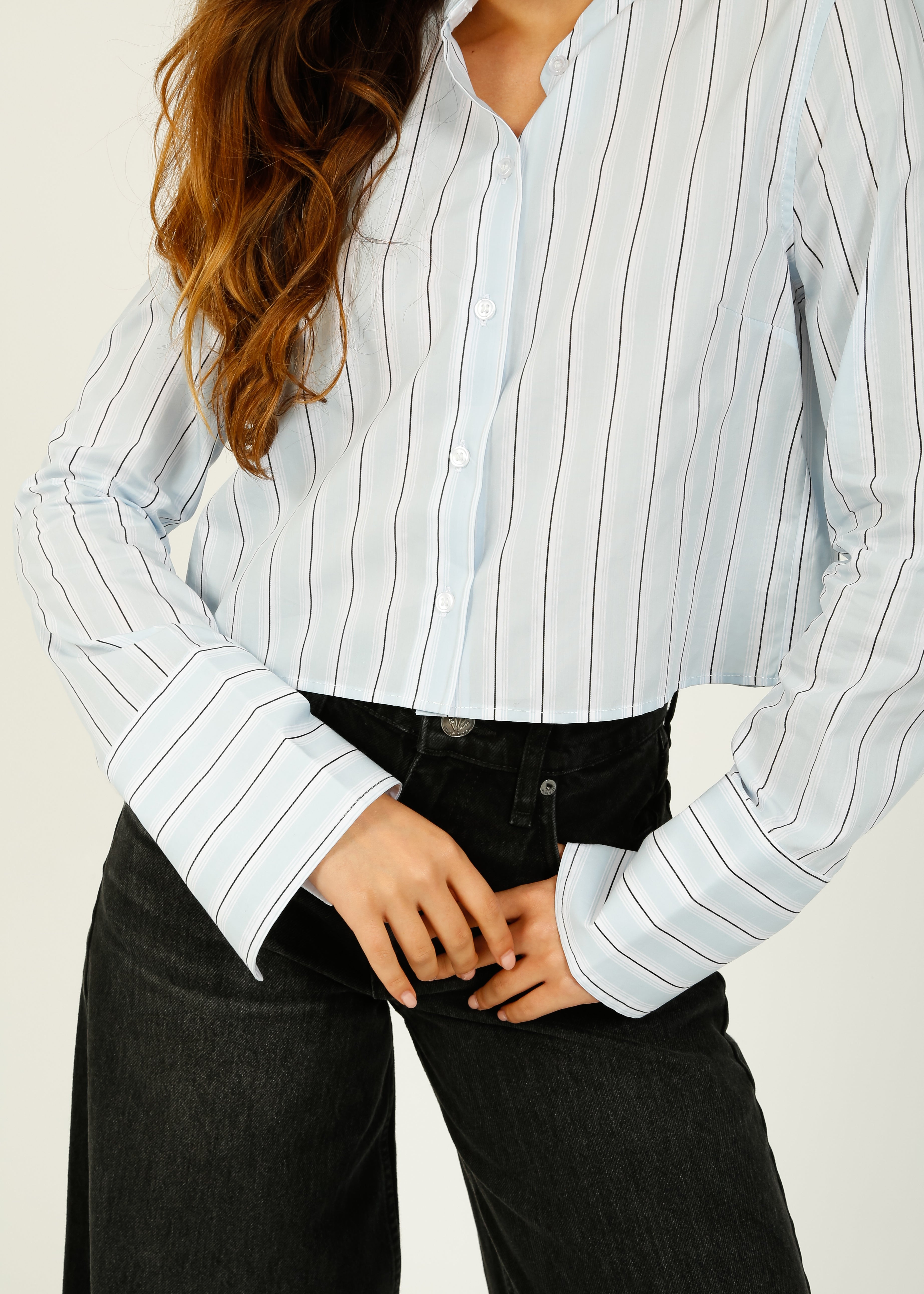 DAY Alexi Crop Striped Shirt in Light Blue