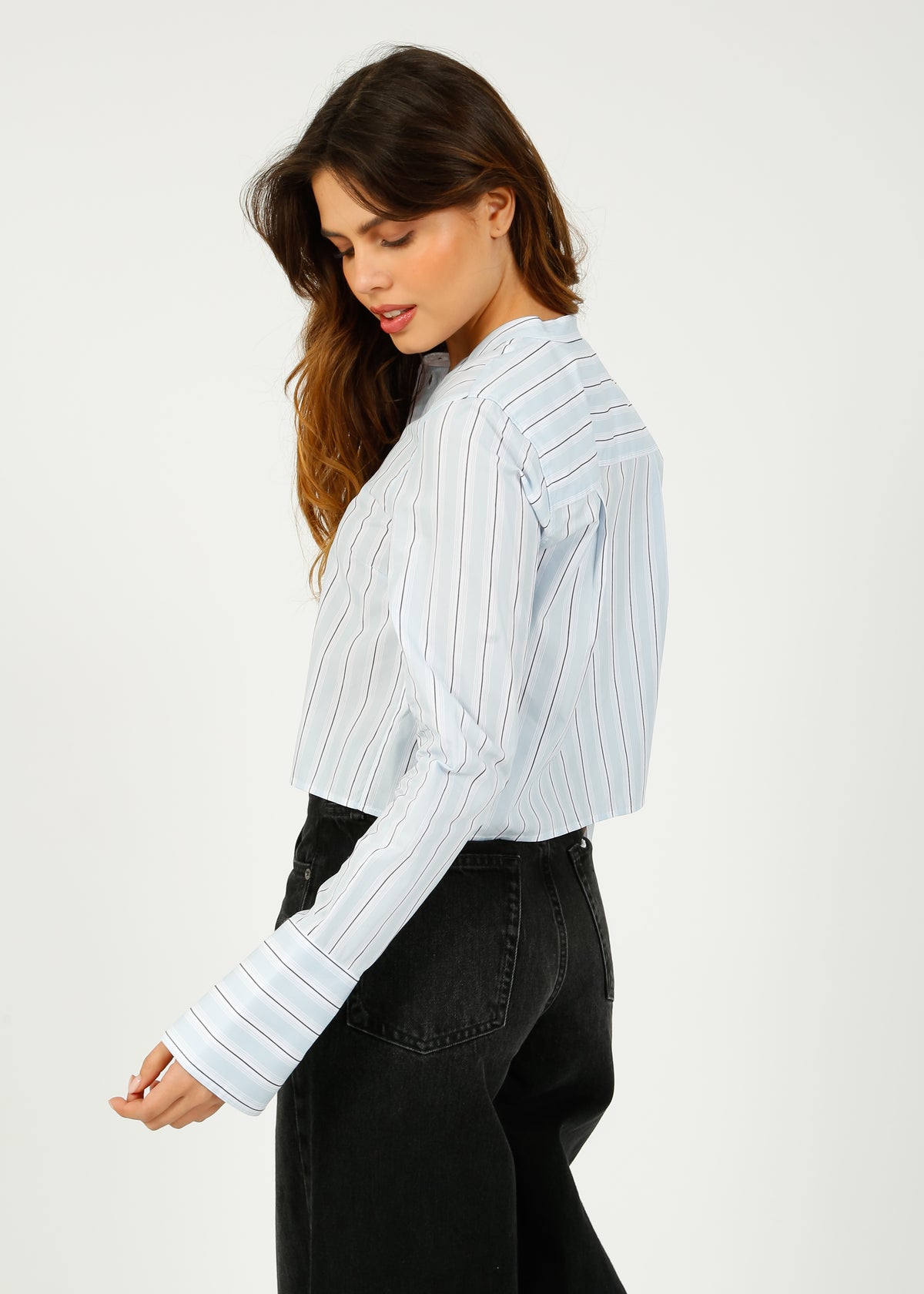 DAY Alexi Crop Striped Shirt in Light Blue