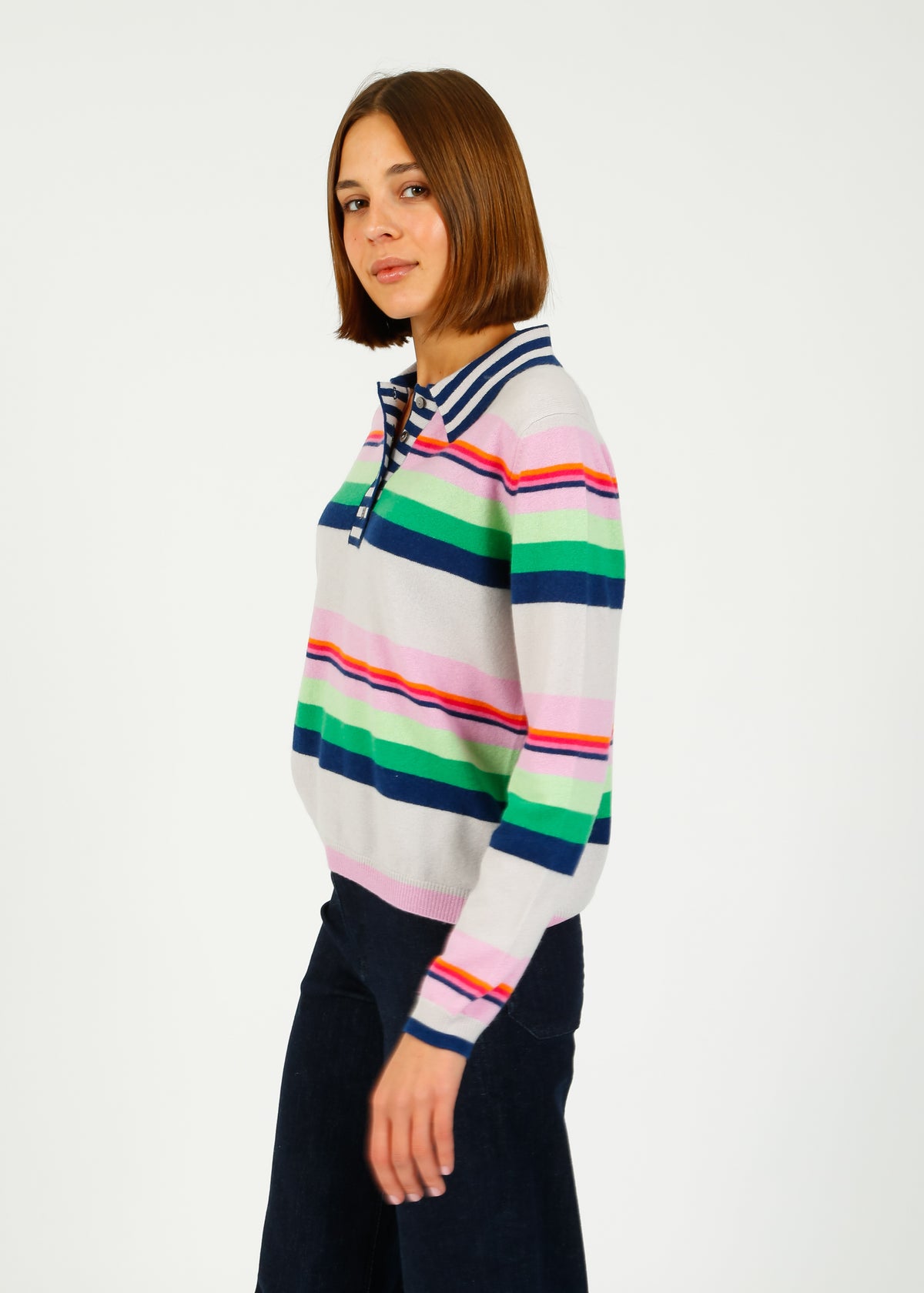 JU Cabana  Stripe Polo in Fog Multi