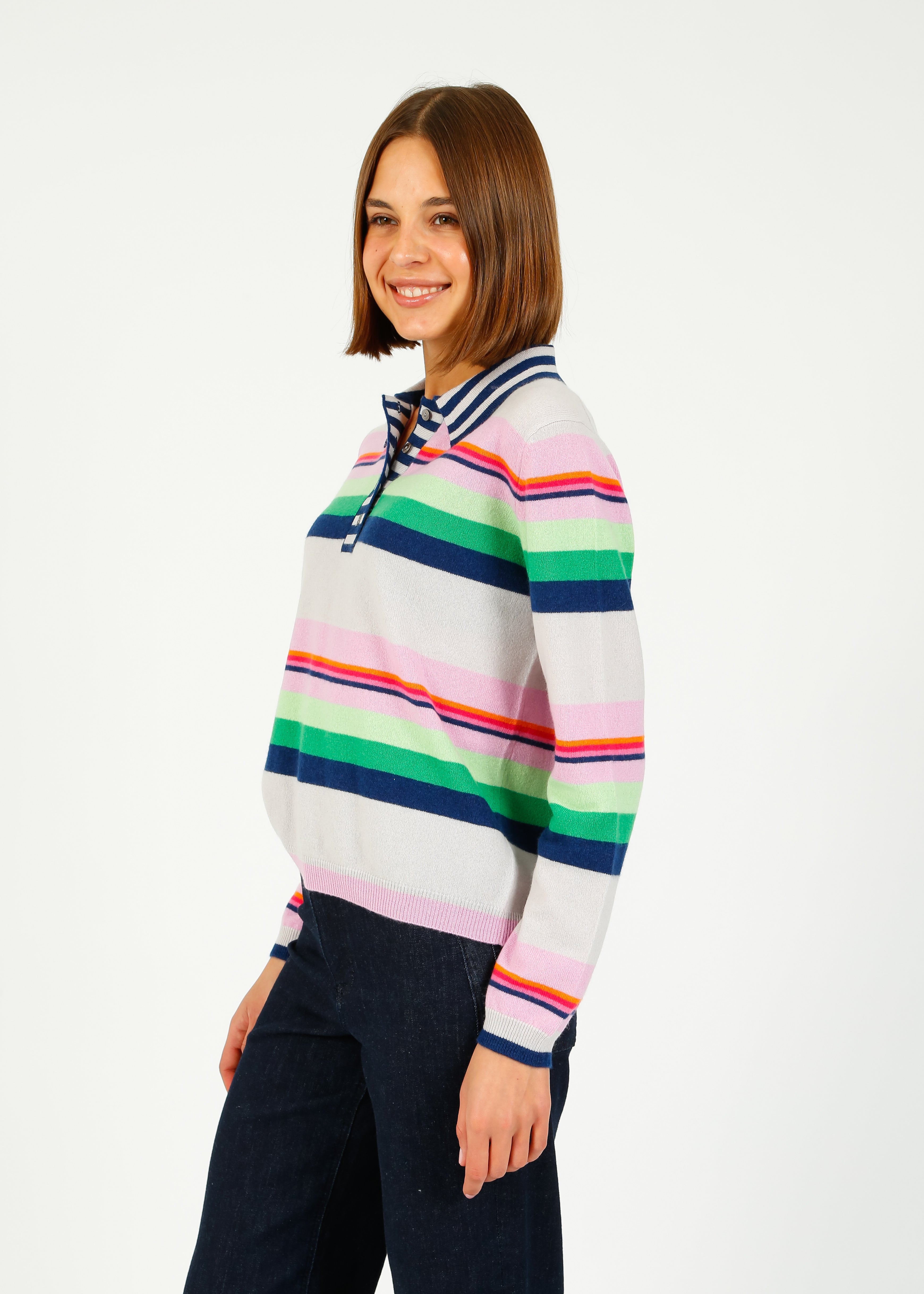 JU Cabana  Stripe Polo in Fog Multi