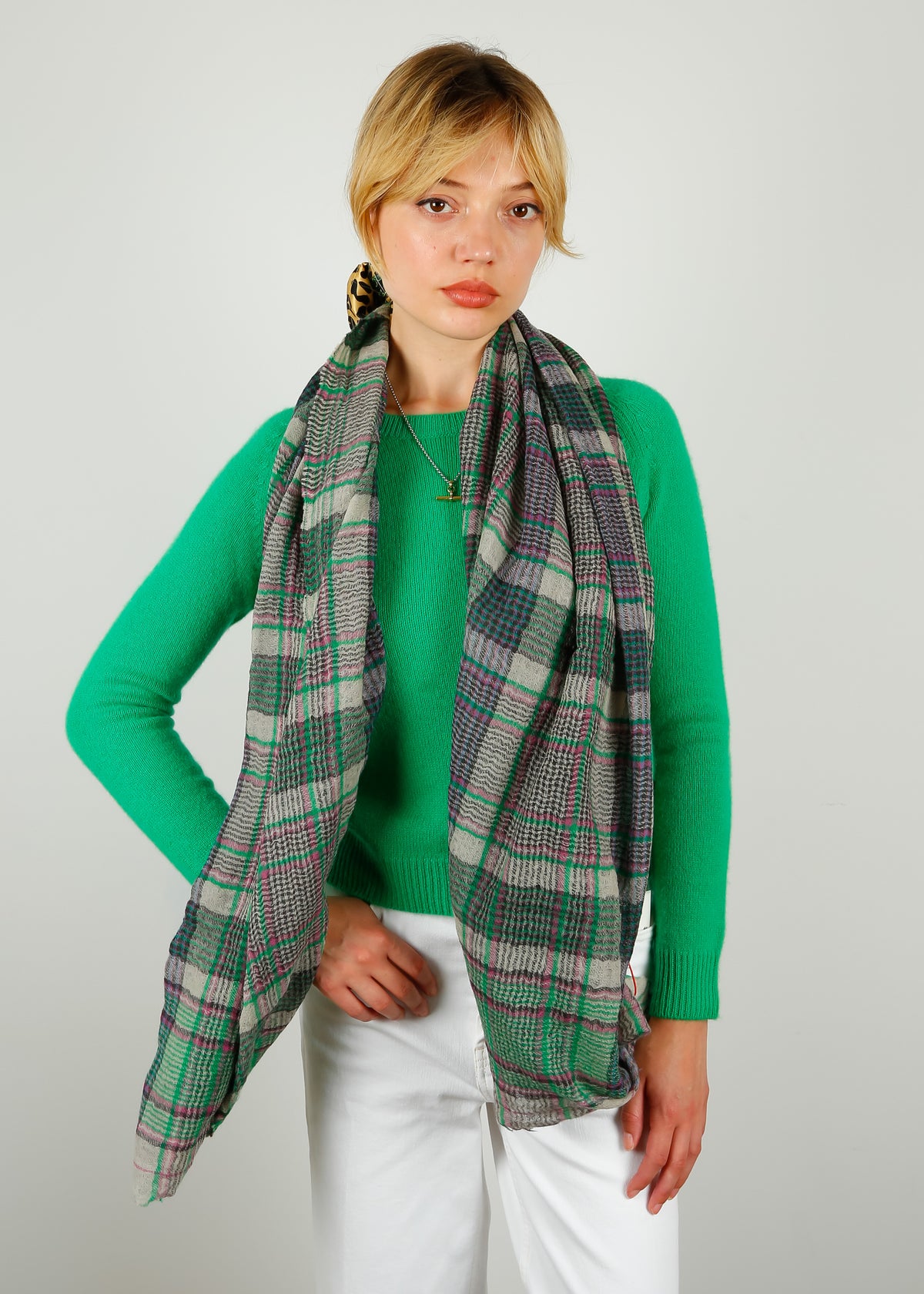 MOISMONT 704 Check Scarf in Woody Pink