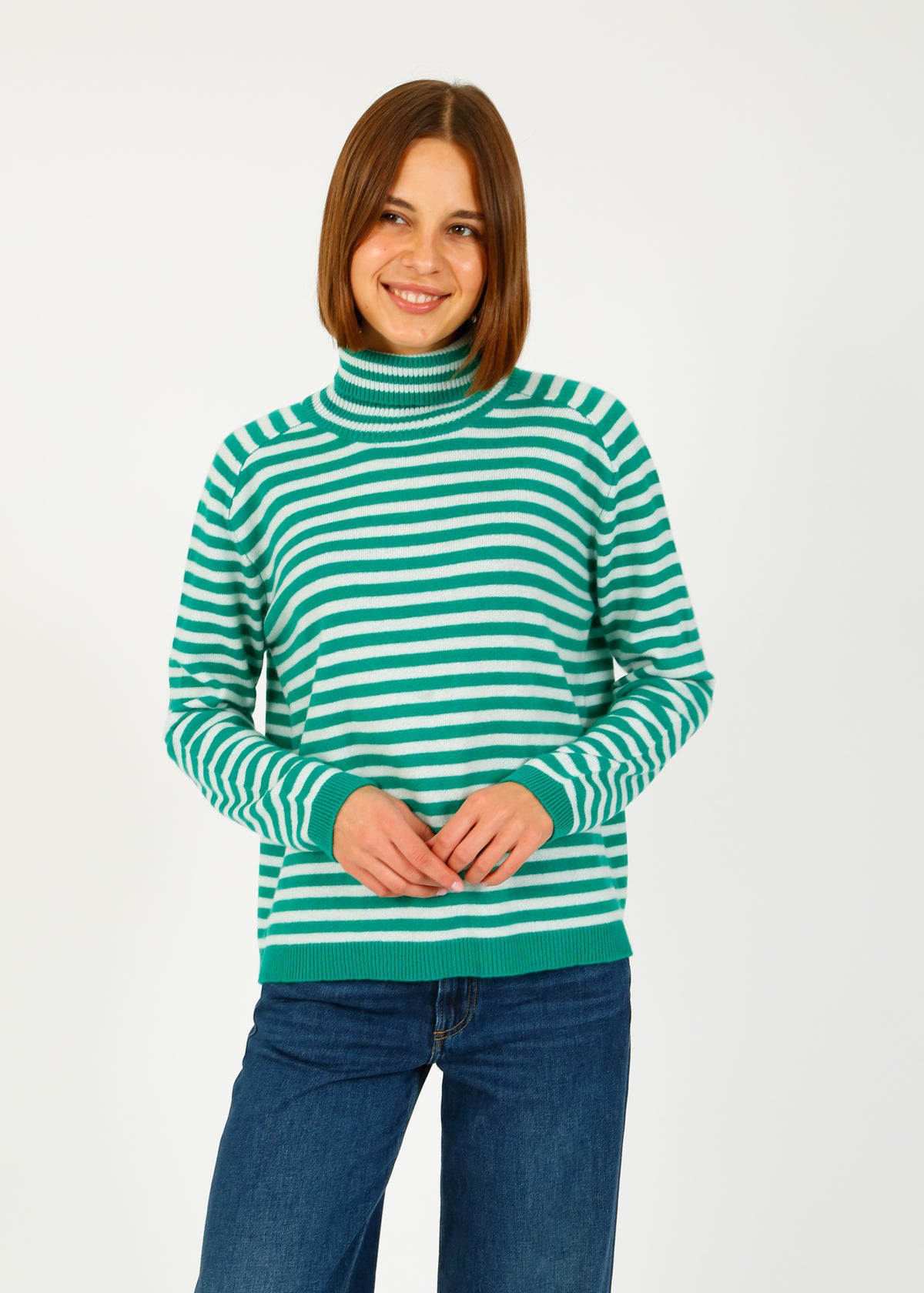 JU Narrow Stripe Roll Collar in Emerald