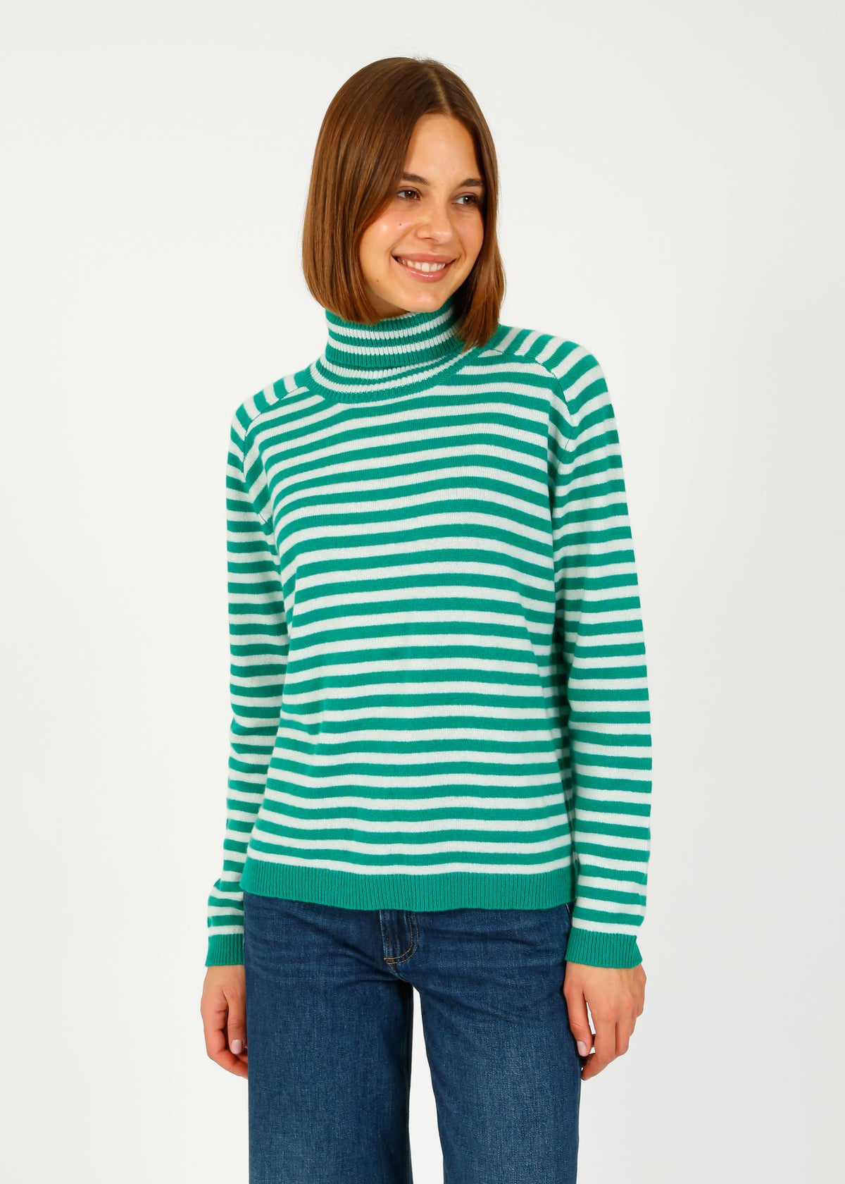 JU Narrow Stripe Roll Collar in Emerald