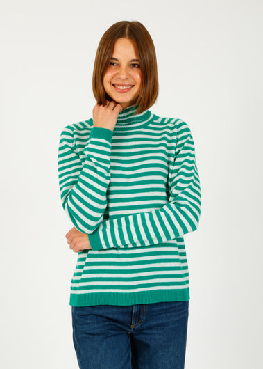 JU Narrow Stripe Roll Collar in Emerald