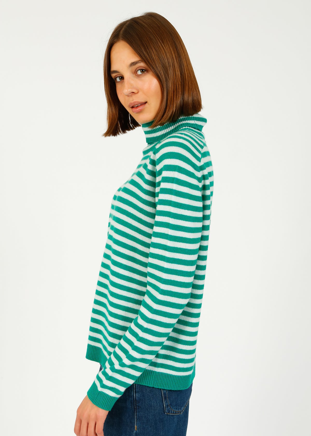 JU Narrow Stripe Roll Collar in Emerald