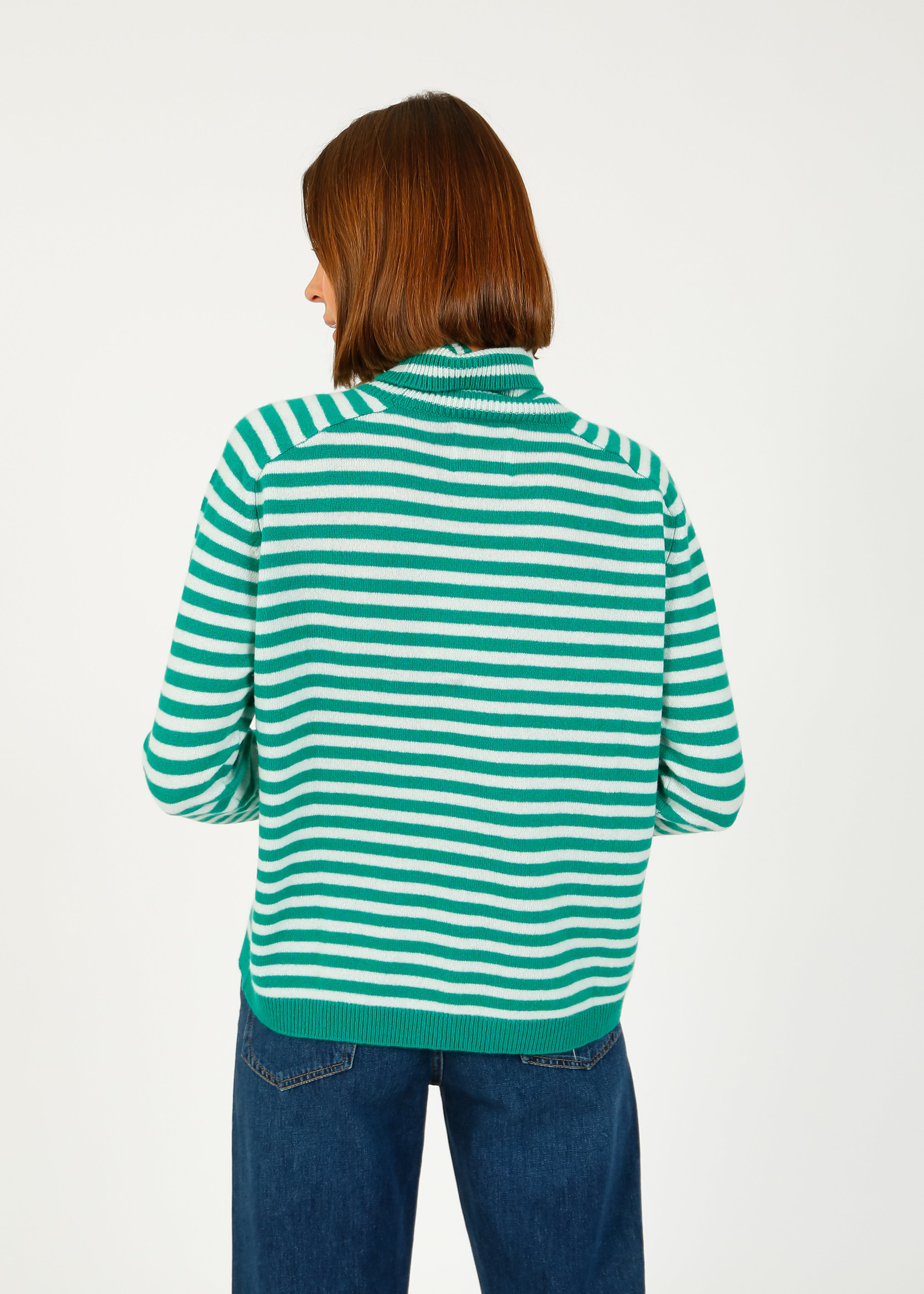 JU Narrow Stripe Roll Collar in Emerald