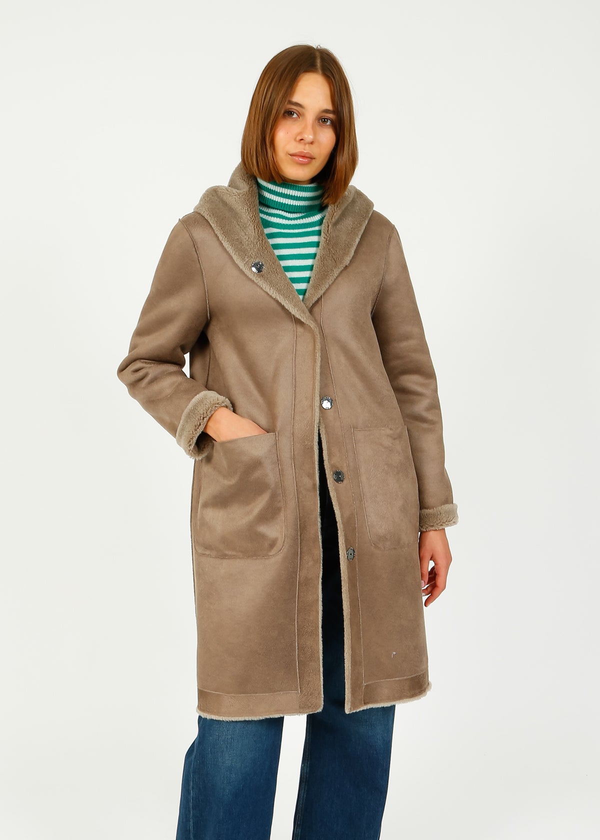 OW Angelique Lily Fur Coat in Taupe