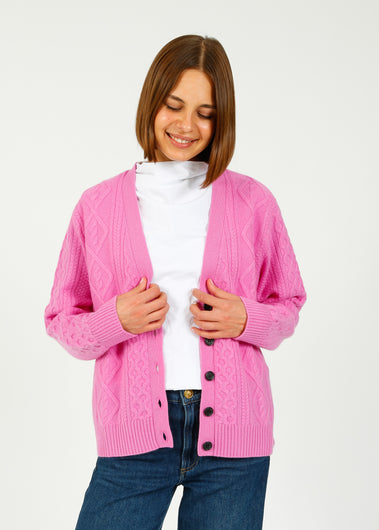 JU Aran Cardigan in Bubblegum