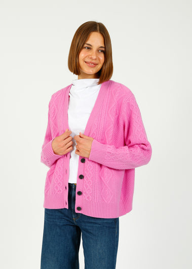 JU Aran Cardigan in Bubblegum