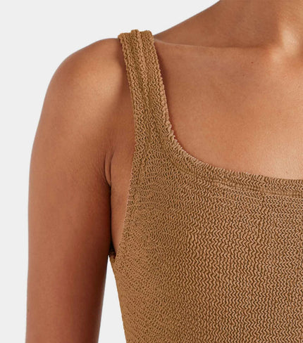 HUNZA G Square Neck Swim in Metallic Cocoa