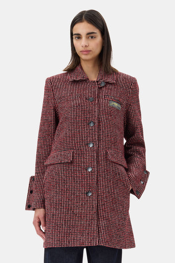 GANNI W0031 Woolen Check Midi Jacket in Racing Red