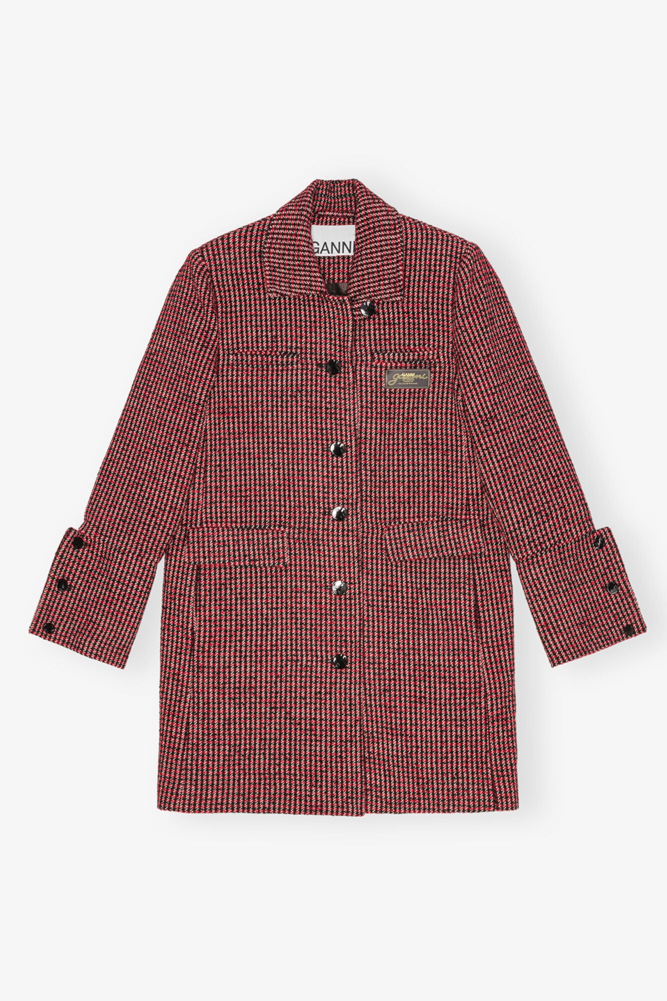 GANNI W0031 Woolen Check Midi Jacket in Racing Red