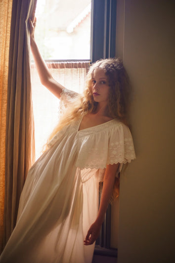 FAUNE Camelia Cotton Voile Dress in Vintage White
