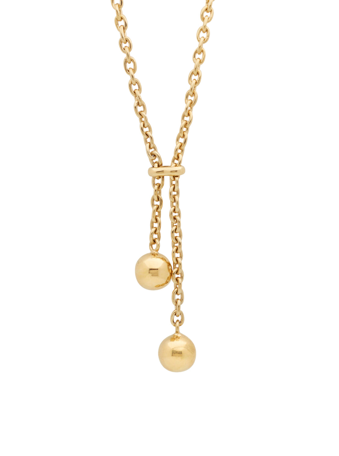 TS Double Ball Gold Lariat Necklace