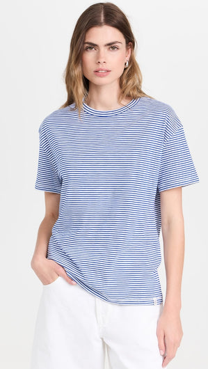 R&B Mini Slub Stripe Boyfriend Tee in Blue, White