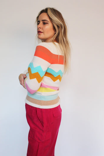 JU Electric Stripe Crew Knit in Multi