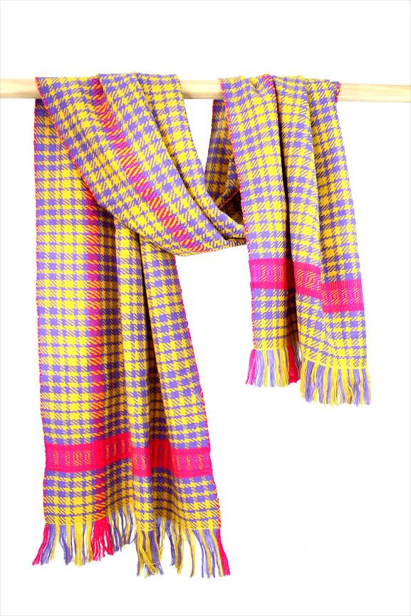 ANNA 603 Himalaya Check Print Scarf in Yellow Multi