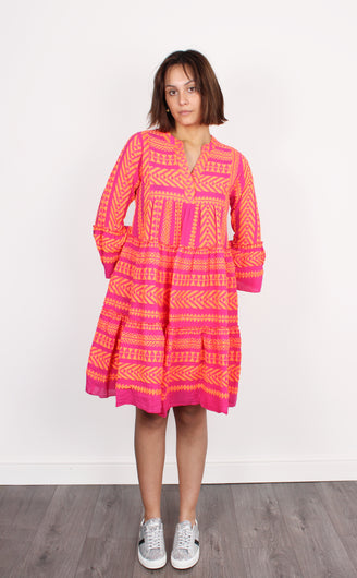 Ella Midi Dress 701 in Neon Orange and Fucshia