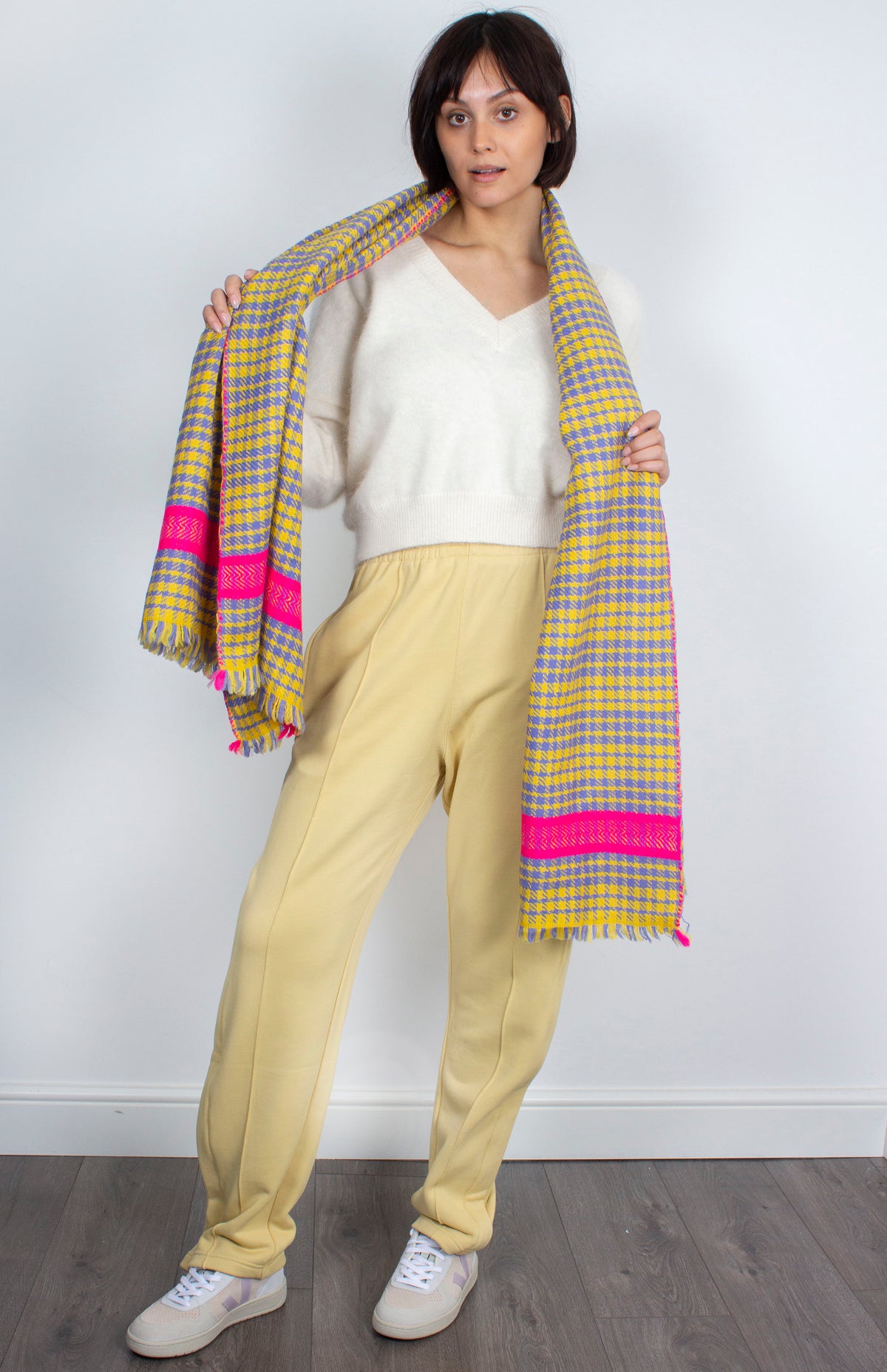 ANNA 603 Himalaya Check Print Scarf in Yellow Multi