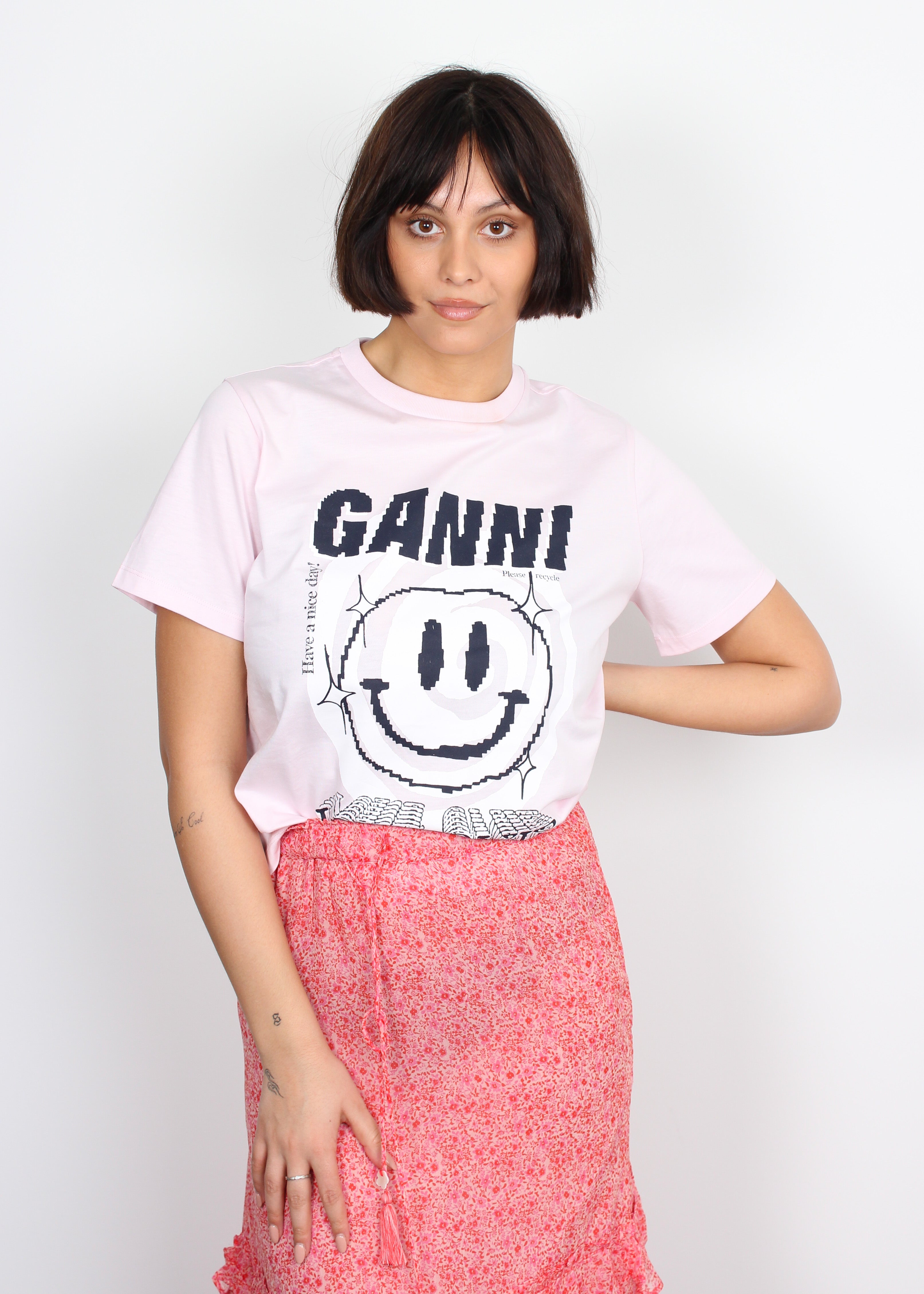 GANNI T3139 Smiley T-shirt in Light Lilac