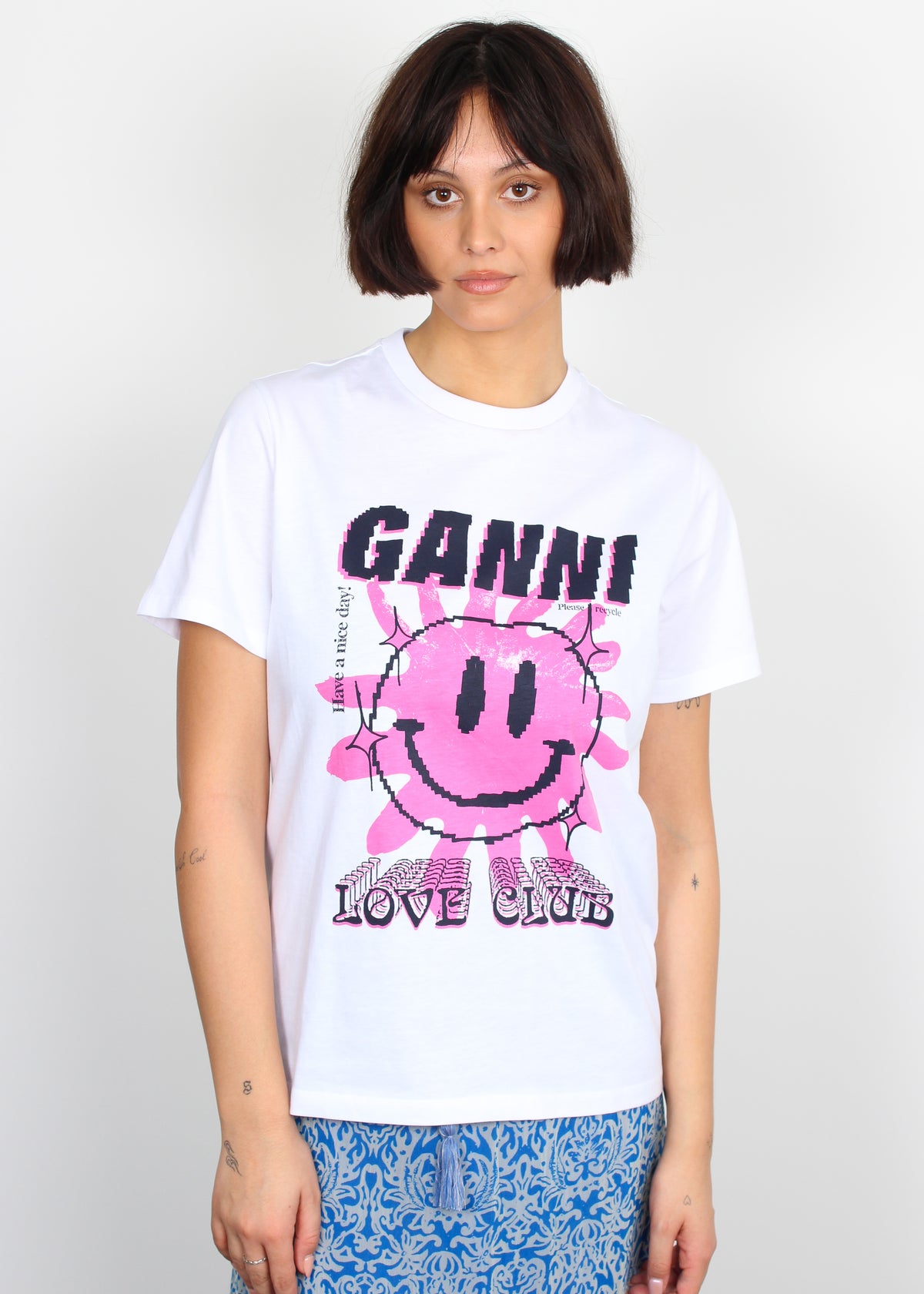 GANNI T3141 Smiley T-shirt in Bright White