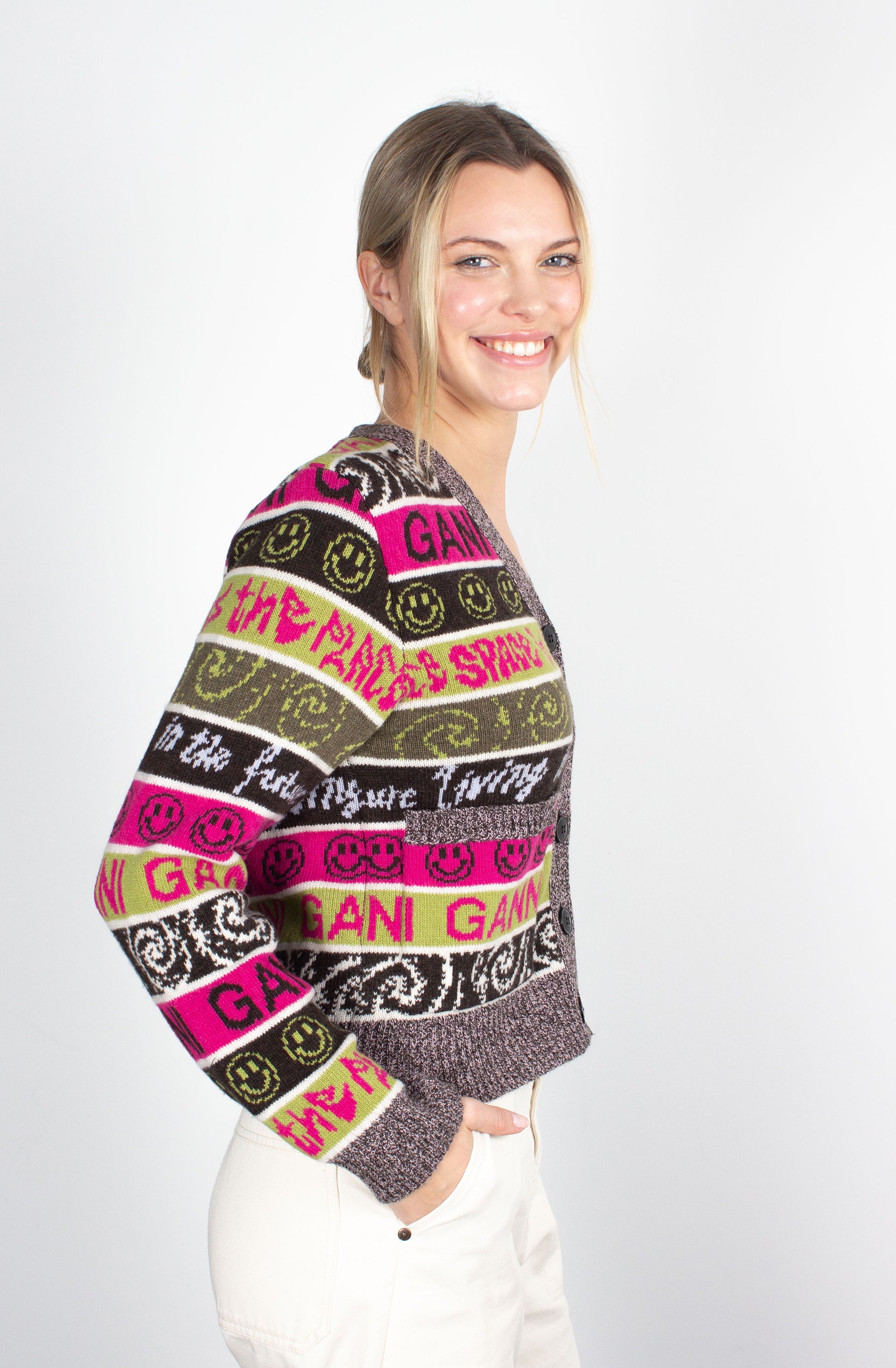 GANNI Wool Mix Cardigan in Multicolour