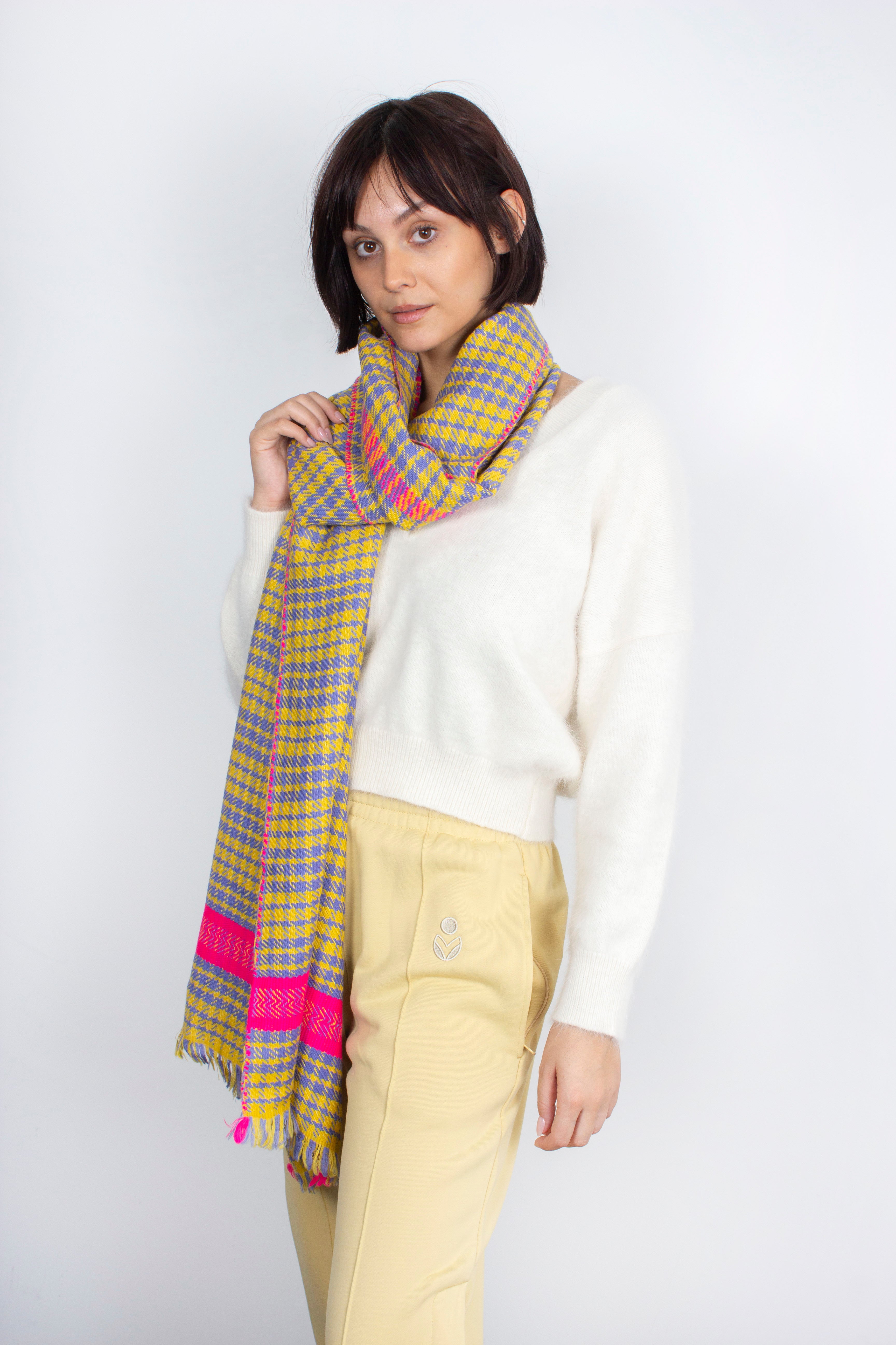 ANNA 603 Himalaya Check Print Scarf in Yellow Multi